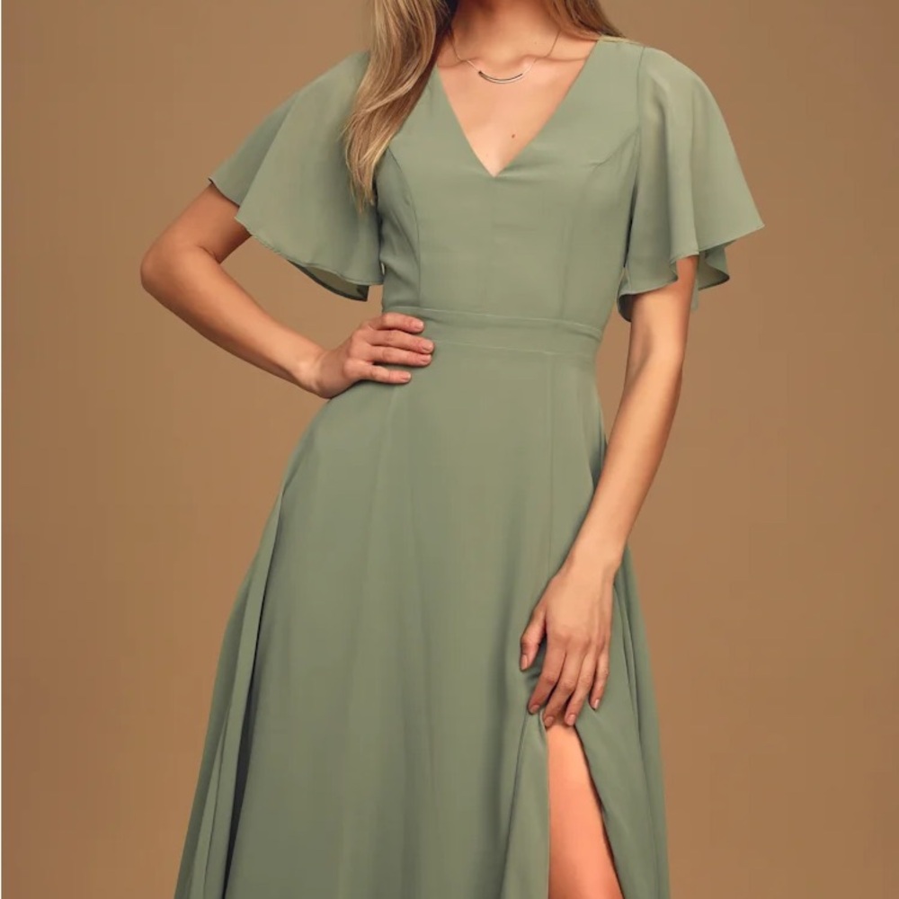 Sage Flutter Sleeve Dress